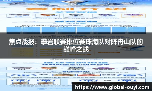 焦点战报：攀岩联赛排位赛珠海队对阵舟山队的巅峰之战
